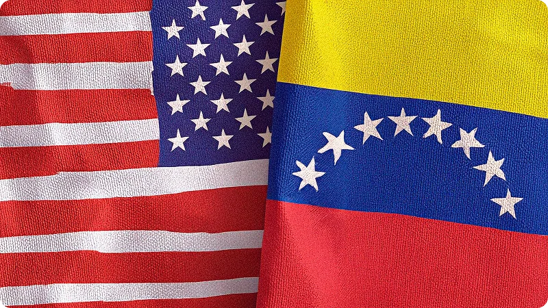 The United States flag and the Venezuelan flag displayed side by side.