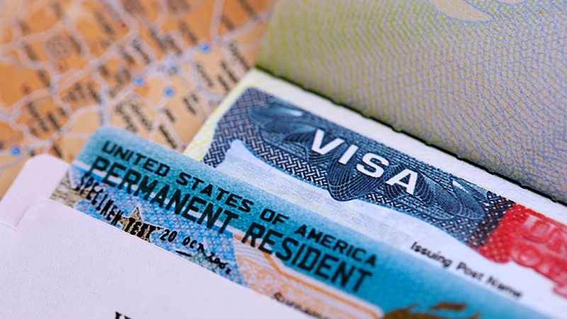 U.S. Visa, Green Card, and travel documents.